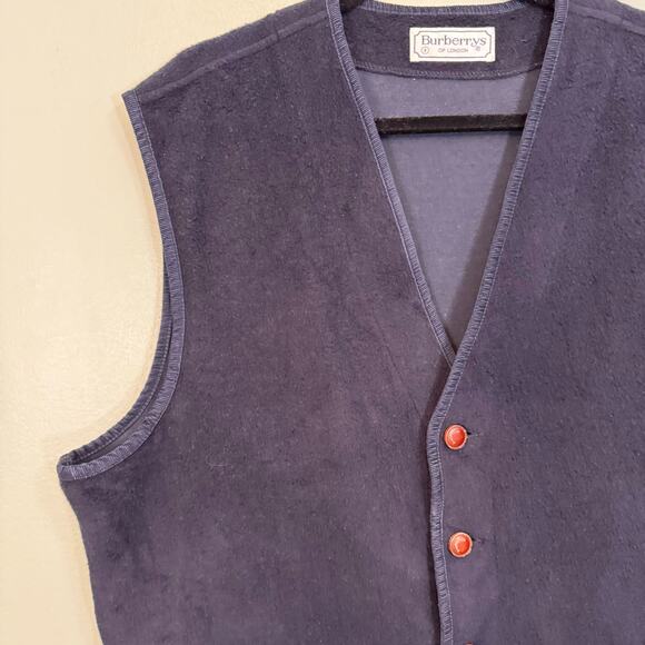 Vintage 90s Burberrys Vest Mens 8 Navy Blue V Neck Sleeveless Button Wool Blend - Picture 3 of 12